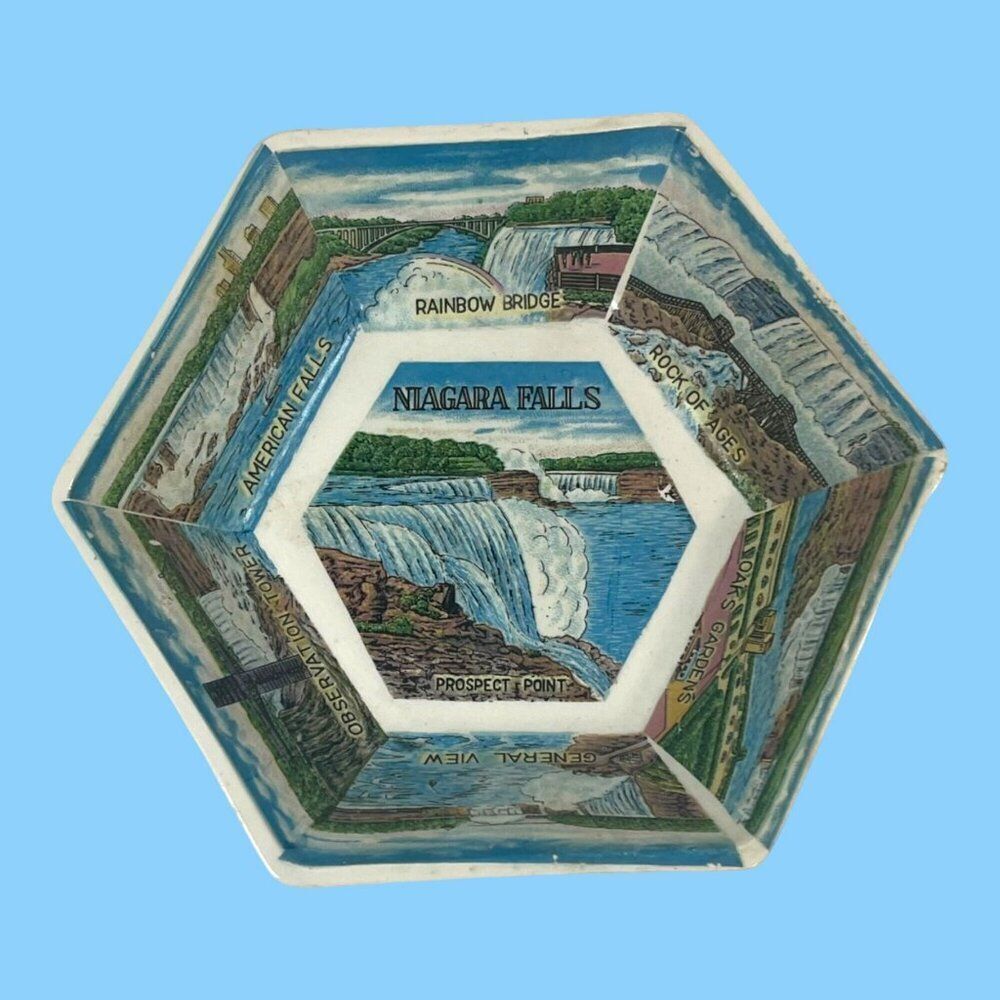 Vintage Hexagonal Niagara Falls Souvenir Dish American Falls Rainbow Ridge READ